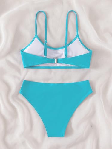 Image of SHENHE Girl's 2 Piece O Ring Bikini High Waisted Spaghetti Strap Cute Swimsuit Bathing Suit