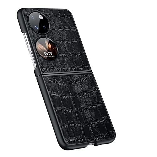 ZhuZhuLuxury Genuine Leather Shockproof Back Cover Compatible with Huawei P50 Pocket (Color : Black)