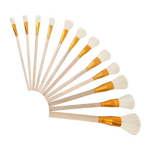 12 Pinceles de Estarcido, Juego Pinceles de Pintura Madera, Pinceles Acuarela Profesional Acrílica Kit, Realizados en Lana y Madera al Óleo Acuarela, Herramientas Esenciales Profesionales Artistas