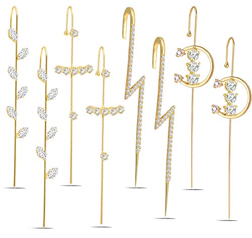 8pcs Ear Cuffs Crawler Hook Earrings for Women Gold Hypoallergenic Piercing Ear Wrap Climbers Earrings Simple Pearl Cubic Zirconia Rhinestone Hoop Earrings?gold?