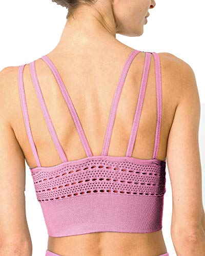Savoy Active 2 Piece Workout Set Mesh Seamless High Waist Compression Leggings with Cutouts + Sports Bra Crop Top for Women - Pink - Large - Thumbnail 3