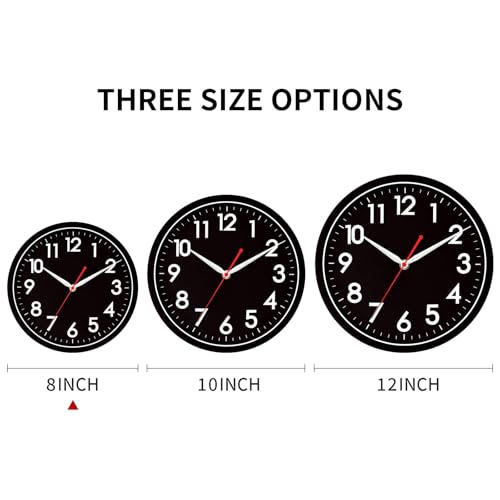 Image of AKCISOT Wall Clock 8 Inch Silent Non-Ticking Modern Clocks Battery Operated - Analog Small Classic for Office, Home, Bathroom, Kitchen, Bedroom, School(Black)