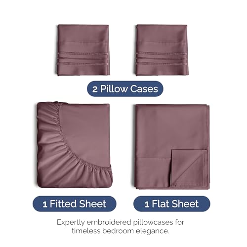 Image of King Size 4 Piece Sheet Set - Ultra Soft & Cooling Bed Sheets - Cool Plum | Fits 8 Inch to 16 inch Mattress, Wrinkle Free & Fade Resistant with Deep Pockets, Breathable, Comfy Hotel Luxury Bedding