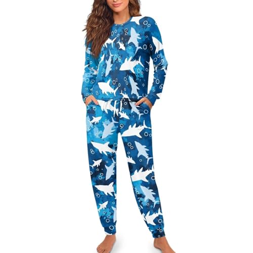 Image of Women's Pajamas Set Soft 2 Piece Loungewear Long Sleeve Pj Set Matching Sleepwear with Pockets for Women Plus Size