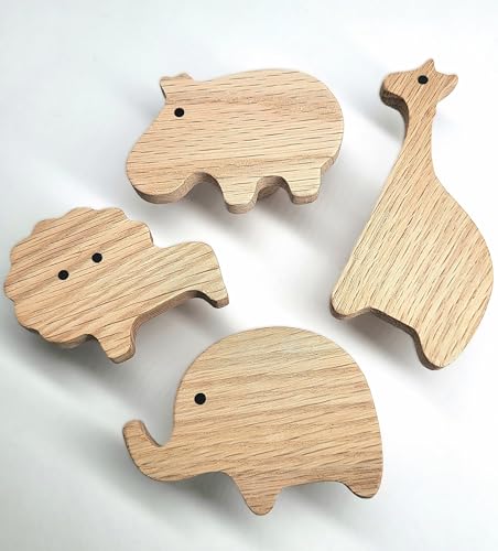 PLT 4 Stück Tierische Griffe für Kindermöbel aus unbehandeltem...