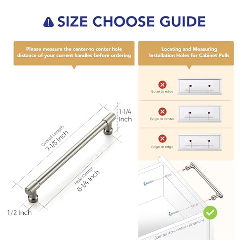 Image of Ravinte 10 Pack 6-1 /4 Inch Hole Center Solid Kitchen Cabinet Handles Brushed Nickel Dresser Pulls Cabinet Drawer Pulls for Kitchen Cupboard Hardware