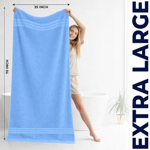 Image of DAN River 2 Pack Bath Sheets Extra Large 35x70, Large Bath Towels for Adults, XL Oversized Heavy Duty Towel Set, 600 GSM 100% Ring Spun Cotton, Soft Quick Dry, Medium Blue