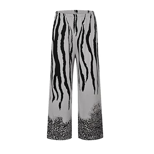 DGHM-JLMY Women Zebra Print Wide Leg Pants Personality Fashion Printed Casual Long Pants Elastic Flared Leg Slit Hem