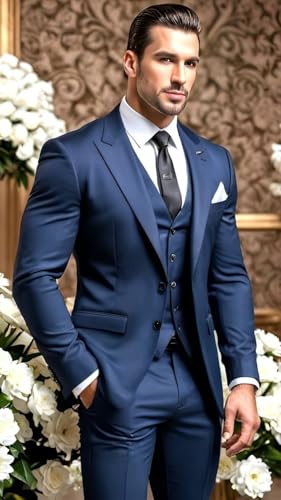 HUUTOE Slim Fit Suits for Men Dress Tuxedo Mens Wedding Suit Prom Set 3 Piece Bueiness Blazer Vest and Pants for Funeral3