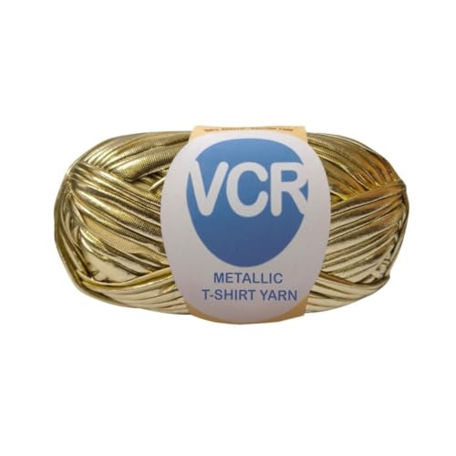 Image of VCR Shine Soft Gold Metallic T-Shirt Yarn, 100 Grams, 100% Metallized Craft Yarn, Pack of 1 Yarn, Suitable for Handbags, Tote Bags and Sling Bags
