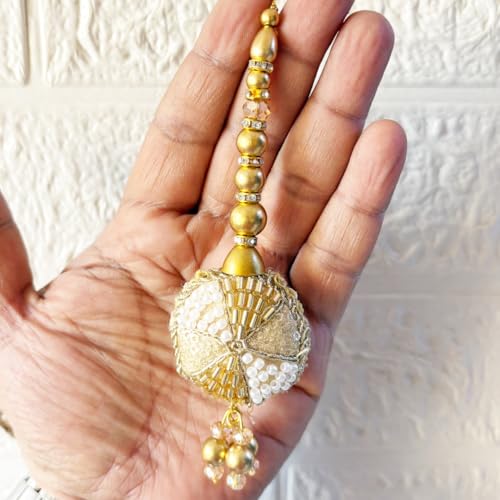 Image of Adikala Craft Store Handmade Ethnic Latkan Tassel Set of 2 for Saree Pallu, Blouse, Suits, Dupatta, Lehenga Decor (Round Bead Nalki)
