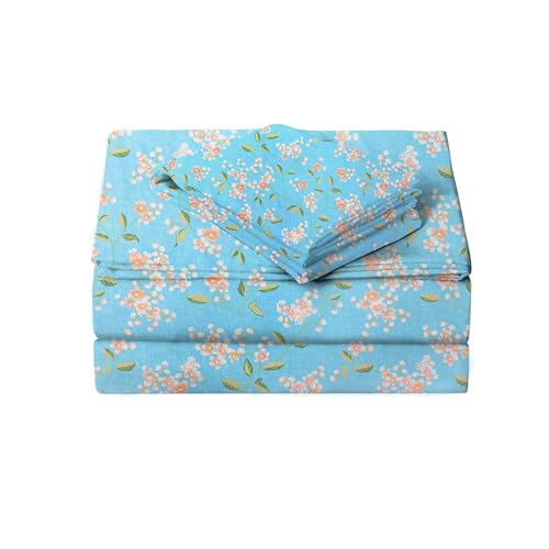 Image of JSD Blue Floral Printed Sheet Set Cal King Extra Deep Pocket | 4 Piece Soft Botanical Microfiber Sheets, OEKO-TEX Certified, Easy Care