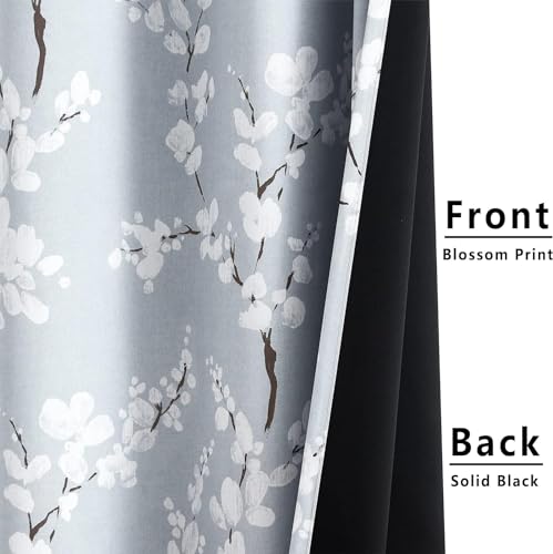 Image of BFAM Floral Print 100% Blackout Curtain with Black Linning at Back, Floral Print Curtains for Living Room /Bedroom Thermal Insulated Energey Saving Blossom Curtain, Pack of 1 Curtain