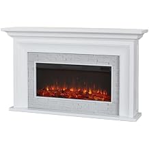 Real Flame Sonia 69" Landscape Electric Fireplace with Mantel for Living Room or Bedroom, Replaceable Fireplace Insert Heater, Realistic Log and Flame Effect, Remote Control, Timer, White