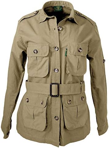 Tag Safari Jacket for Women, Lightweight, Multi Pockets, Perfect for Explorers, Photographers and Journalists - Khaki -Large