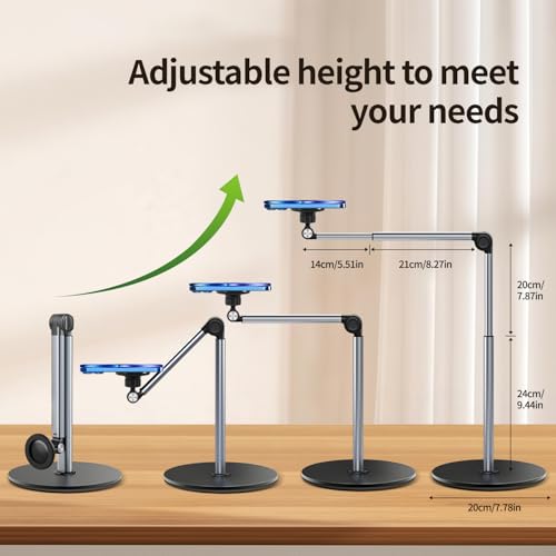 Image of yAyusi Heavy Duty Aluminum Magnetic Overhead Tripod for iPhone, 13.7 in Long Overhead Phone Mount, Flexible Articulating Arm Phone Mount for Desk for Live Streaming, Meeting, Cooking