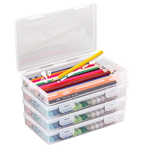 MHwan Stiftebox, 4 Stück Stapelbare Aufbewahrungsbox, robust und langlebig, BPA-frei, aufsteckbare Aufbewahrungsbox für Bürobedarf, Kunsthandwerk, Teile, Schule, Familie, durchscheinend