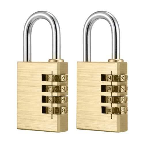 ZHome Portable 4-Digit Brass Combination Padlock for Locker - Mini Password Resetable Code Lock for Luggage Suitcase Backpack Gold 2Pcs/Set
