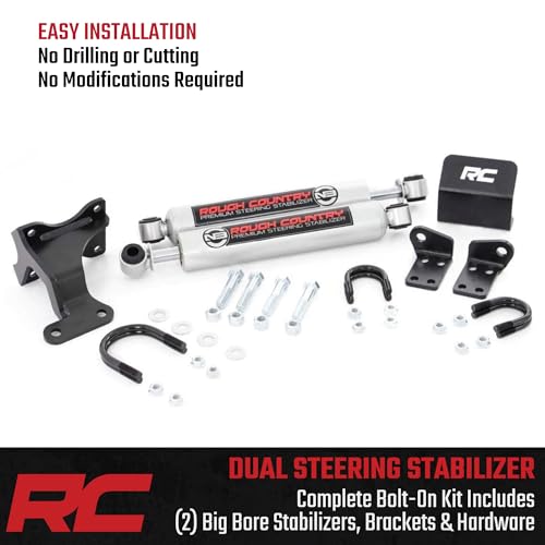 Image of Rough Country N3 Dual Steering Stabilizer for 07-18 Jeep Wrangler JK - 8734930