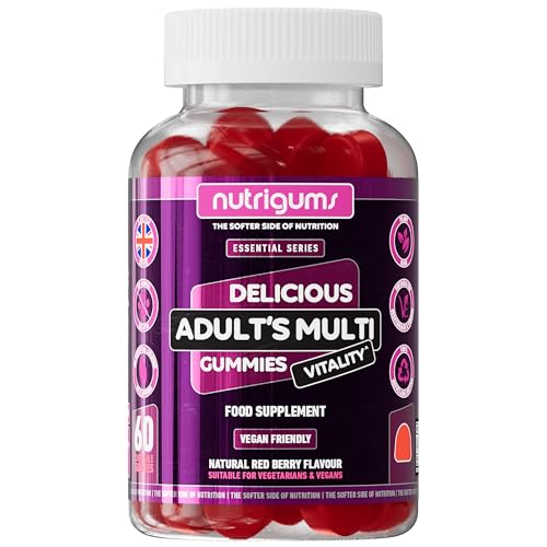 Adult Multi Vitality Gummy | 11 Essential Vitamins & Minerals A D E C B3 B6 B5 B12 Biotin Zinc & Iodine | Mixed Berry Flavour | 60 Vegan Gummies | Support Wellbeing & Immune System by NUTRIGUMS