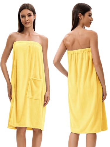 Image of Towel Wrap For Women After Shower,Plush Bath Robe Female,Sauna Spa Wrap Around Towels With Pockets
