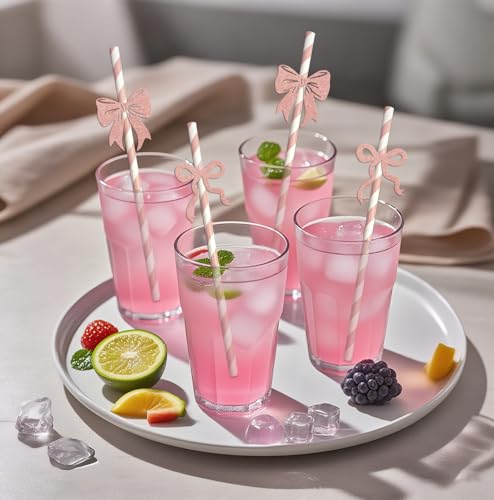 24 pitillos de papel con lazo rosa para fiestas miniatura 5