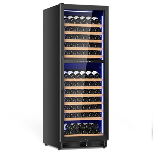 Velieta 24 Inch Dual Zone Wine Cooler Refrigerator, Large Capacity Freestanding/Built-in Upgraded Professional Wine Fridge with Powerful Compressor, Advanced Cooling System, Quiet Operation, Black