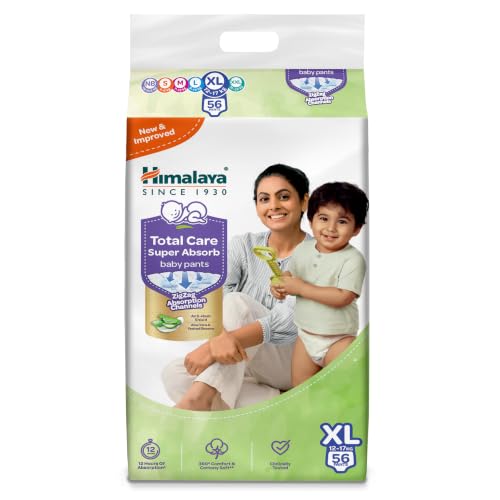 Image of Himalaya Total Care Super Absorb Baby Pants Diaper | Size XL (Extra Large) 56 Count | Pack of 1 | 12-17 kg | Breathable & Rapid Zig Zag Absorption | Keeps Skin Calm & Rash Free