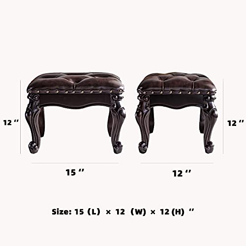 KIVSON Foot Stool Ottoman Foot Rest Microfiber Leather Upholstered Footstool for Sofa, Living Room, Entryway, Solid Wood Stool (Dark Brown)