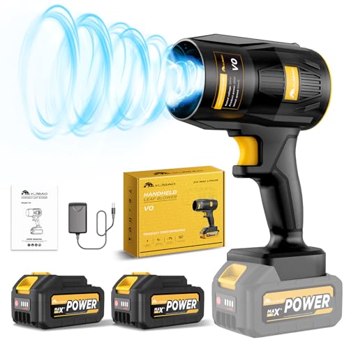 Electric Leaf Blower, KJBAO 21V Handheld Leaf Blower Cordless with 2 * 4000mAh Batteries and Charger,Turbo Jet Blower, Lightweight Leaf Blowers for La