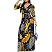 Wxcvrz Spring Dresses for Women 2025 V Neck with Belt Puff Sleeves Casual Sun Dress Long Flowy Summer Outfts Fashion Dresses XS Yellow-Blue