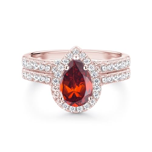 10K /14K /18K Solid Gold Gemstone Engagement Ring Sets for Women, 1/2/3 Carats Pear Shape Birthstone Bridal Wedding Ring Sets for Her Free Engraved4