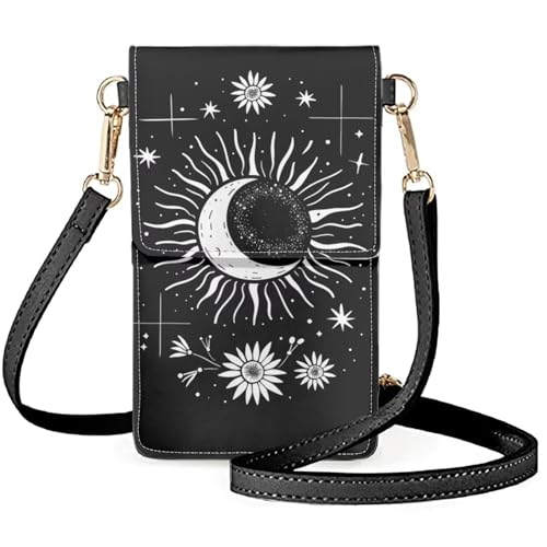 Rweroyiu Artistic Moon PU Leather Satchel Handbags Lightweight and Portable Mini Messenger Bag for Outdoors Travel Cell Phone Pouch Belt Pouch Sling Shoulder Bags Everyday Purse