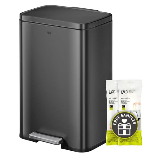 EKO Madison Matte Black 50 Liter/13.2 Gallon Step Trash Can with Inner Liner - Fingerprint Resistant...