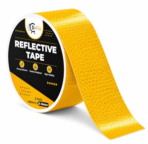Image of D-fix High Intensity Radium Reflective Tape - 5 Meters in Length - 48mm / 2 inch Width - 1 Roll Per Pack - Car Bike and commercial vehicles Conspicuity reflective warning Tape Reflective tape (Yellow)