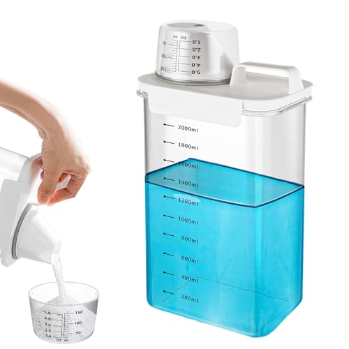 AKOLAFE Washing Powder Storage Container 2300ML Airtight Laundry Detergent Dispenser with Measuring Cup, Large Clear Laundry Powder Detergent Container with Scale for Laundry Powder