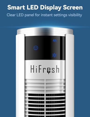 Image of HIFRESH 110CM Tower Fan for Room, Remote & Touch, 3 Speeds &3 Modes, 7H Timer, 25dB Silent Operation, High Speed Bladeless Fan for Home, 65 Oscillation Cover Room up to 25㎡, 50W Low Power Consumption
