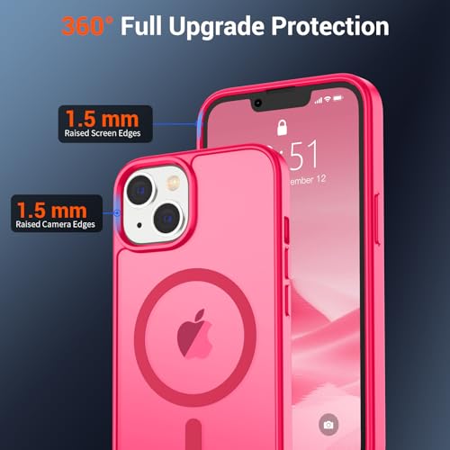 Image of SUPFINE Magnetic for iPhone 15 Plus Case & iPhone 14 Plus Case(Compatible with MagSafe)(Military Grade Drop Protection) Slim Translucent Shockproof with Anti-Fingerprint Phone Case,Hot Pink
