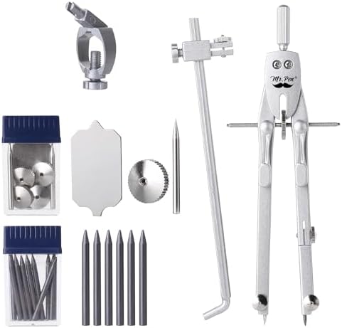 Mr. Pen- Professional Metal Compass with Wheel, Lock and Extension Bar for Geometry, Drafting, Math, Drawing, Compass for Geometry, Tool for Drawing Circles, Drawing Compass