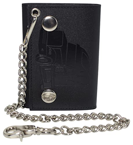 MARSHAL Men's RFID Blocking Trifold Biker Genuine Leather Steel Chain Truck Wallet Snap closure (Truck Blind)3