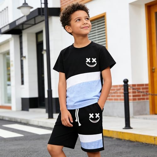 Image of Boys Clothes 2 Piece Size 6-13Y Short Sleeve T-Shirt & Shorts Set Casual Kids Boys Spring Summer Outfits