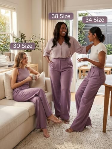 Image of Leriya Fashion Women Relaxed Fit Wide Leg Trousers | Malai Cottage Clip Closure Wide Leg Pants for Women | Casual Straight Lounge Pants with Pockets | Stylish Everyday Office Outfit Bottom Pant