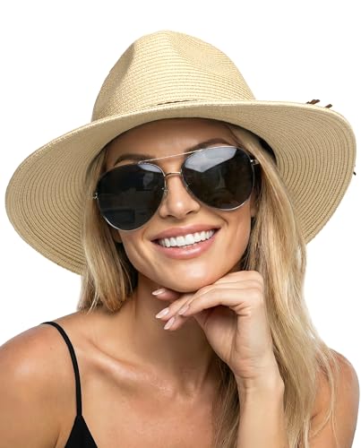 FURTALK Sun Hats for Women Summer Wide Brim UV UPF 80+ Panama Fedora Foldable Packable Straw Beach Hat