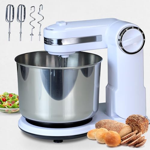 HousesAid Foldable Stand Mixer, 3.7QT Electric Kitchen Mixer, 6 Speeds with Dough Hook & Beater, Space-Saving Design for Small Kitchen, Ideal for Baking & Daily Use (white)