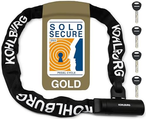 KOHLBURG Security Chain Lock [Sold Secure Gold] – 4ft Long Bike Chain with 4 Keys – Heavy Duty Bike Lock 0.33" – for Bicycle Ebike & Motorcycle – Motorbike & Scooter Anti Theft