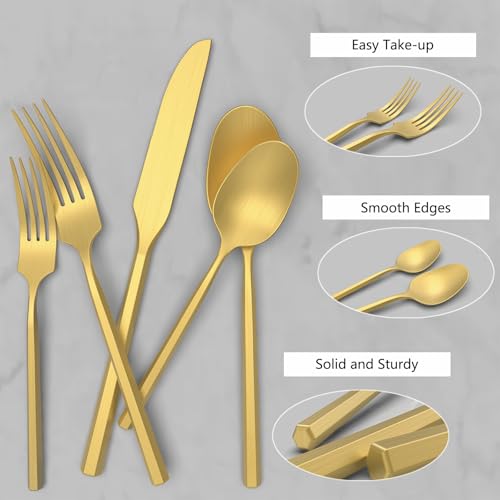 Hexagon-Matte-Gold-20-Piece-Gold-Silverware-Set-Forged-Stainless-Steel-Cutlery-Set-Dishwasher-Safe-Flatware-set-Mirror-Polished-Service-for-4 Hexagon Matte Gold 20 Piece Gold Silverware Set Forged Stainless Steel Cutlery Set Dishwasher Safe Flatware set Mirror Polished Service for 4
