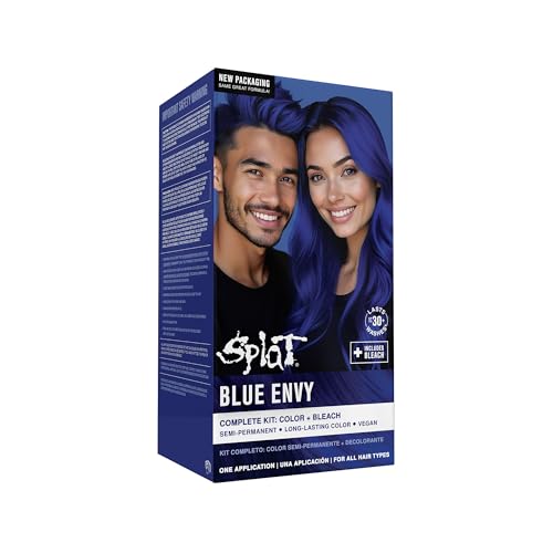 Splat Blue Envy Semi Permanent Hair Dye Kit with Bleach, 1 Application, Includes Blue Hair Dye, Oxide & Bleach Powder, Vegan & Cruelty Free Hair Color