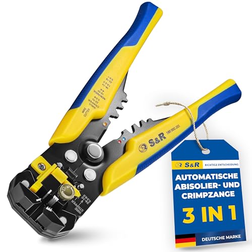 S&R Automatische Abisolierzange - Crimpzange 5 in 1 mit Schneide, Selbsteinstellend und Verstellbar, Feinjustierung über Einstellschraube| Abisolierwerkzeug | Crimper Abisolierer Elektrikerwerkzeug