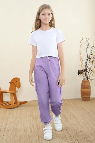Image of SANGTREE Girls Fall Winter Clothing Sets, Girls Long Sleeve Crop Top and Cargo Jogger Pants Outfit Set,4T-14 Years