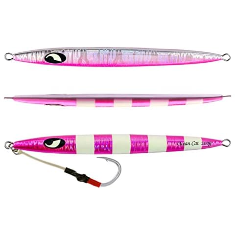 OCEAN CAT Speed Fall Fishing Luers Metal Vertical Lead Jigging Sea Baits Flat Hooks 5 Colors 7 Weights (#015:Pink, 14 1/9oz(400g)) Cover